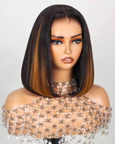6x6 Glueless Bob Wig - Caramel Brown Highlights