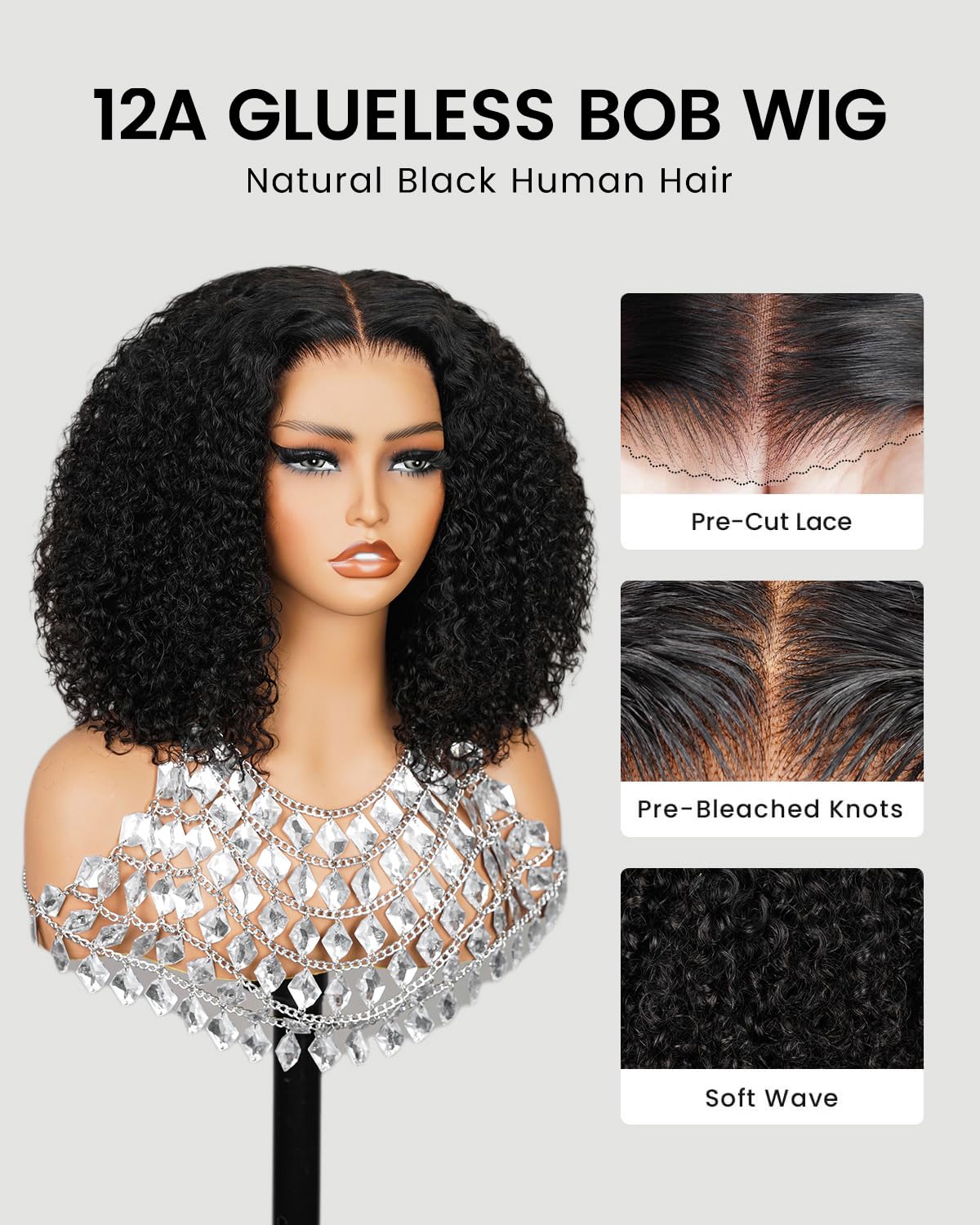 6x6 Glueless Kinky Curly Bob Wig