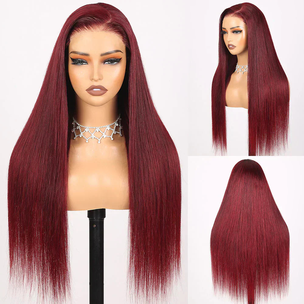 99J Burgundy Straight 6x6 Pre-Cut Glueless Wig
