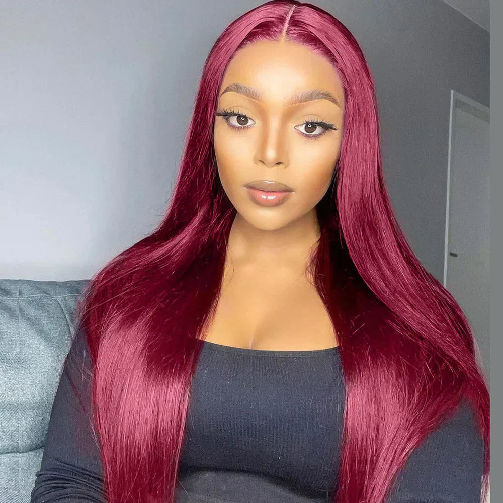 99J Burgundy Straight 6x6 Pre-Cut Glueless Wig