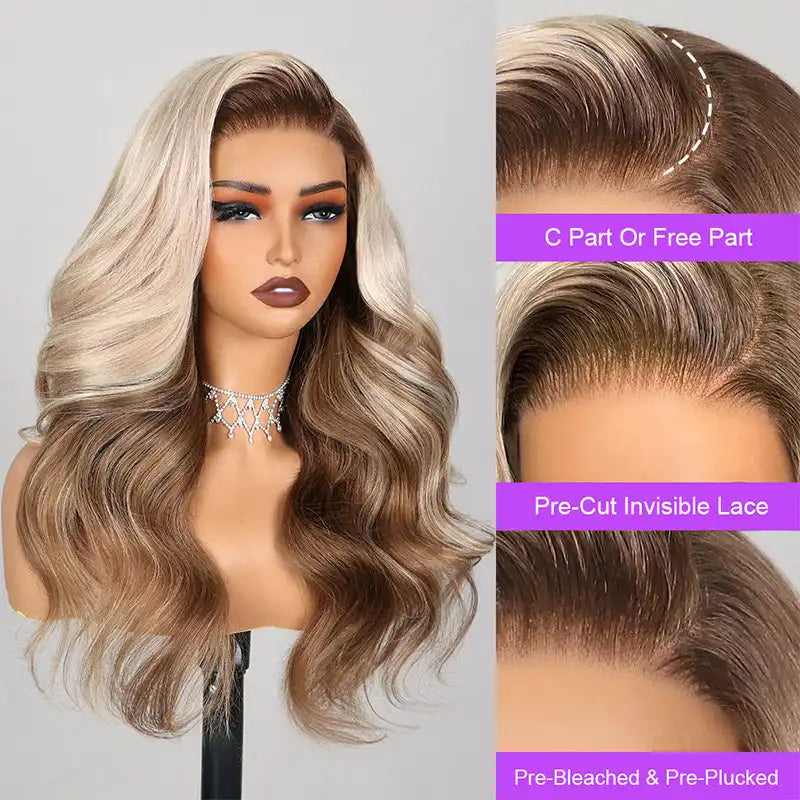6x6 Loose Body Wavy Glueless Wig - Ash Blonde Ombre