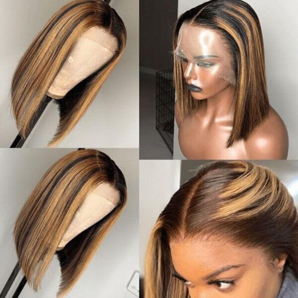 6x6 Glueless Bob Wig - Blonde Highlights / 12"