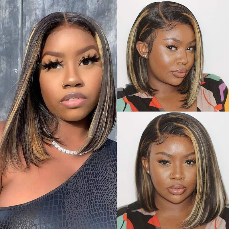 6x6 Glueless Bob Wig - Blonde Highlights / 12"