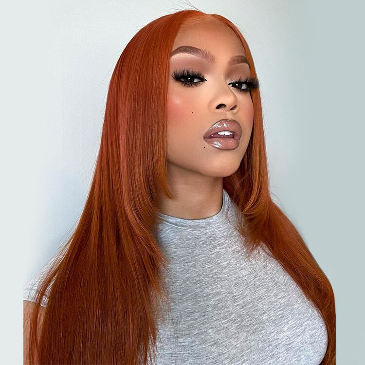 6x6 Glueless Ginger Brown Silky Straight Wigs - Pre-cut Lace